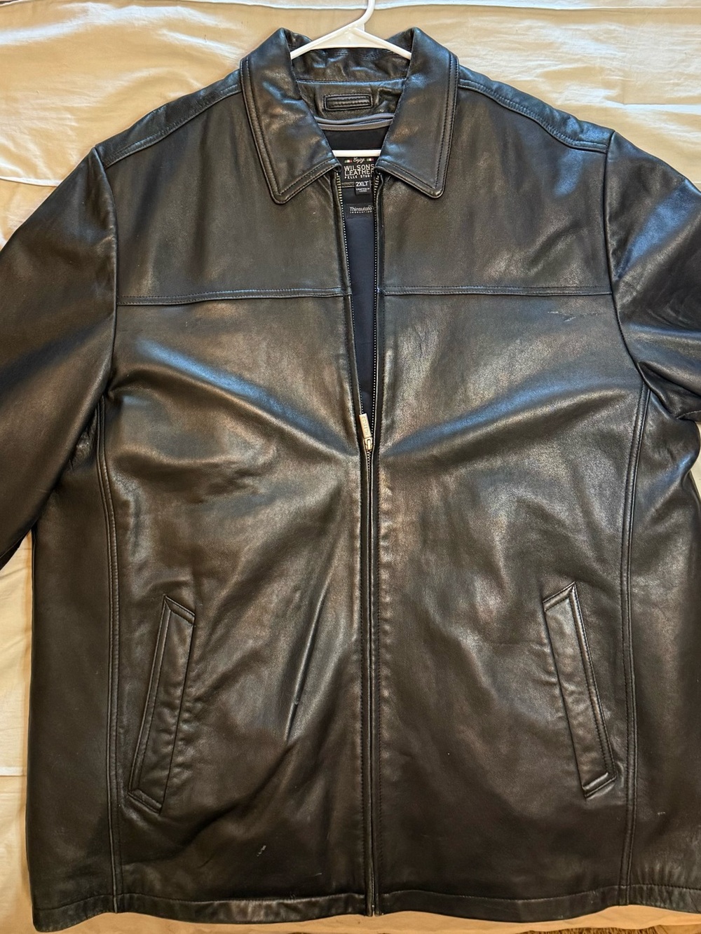 Wilsons Leather Black Smooth Leather Bomber Jacket